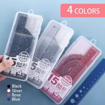 Геометрический циркуль Чертежные принадлежности Металлические линейки Канцелярские принадлежности для экзаменов Набор алюминиевых линеек silver