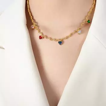 Геометрический цвет персиковое сердце циркон титан сталь кулон ожерелье модный тренд индивидуальный дизайн латунная ключичная цепочка