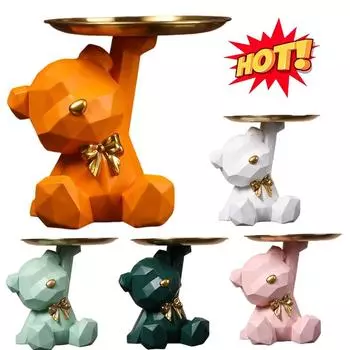 Геометрический держатель для ключей с медведем, фигурка для входа, поделки, украшение стола из смолы, конфеты, всякая всячина, хозяйственные товары для дома, гостиной оранжевый