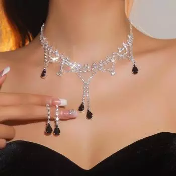 Геометрический дизайн, элитное роскошное супер-блестящее бриллиантовое ожерелье, серьги, комплект из двух частей, свадебный комплект ювелирных изделий