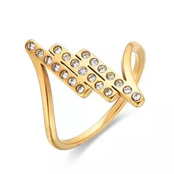 Геометрический дизайн, простые кольца из нержавеющей стали с кристаллами для женщин, модные ювелирные изделия с кубическим цирконием, вечеринка, подарок 6 золотой
