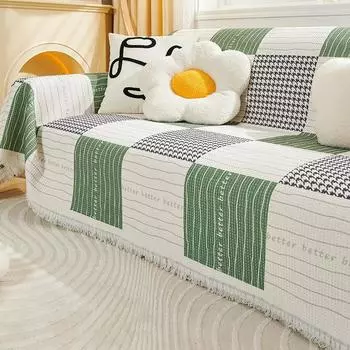 Геометрический хлопковый льняной диван-полотенце 3, 4, 5, 6 мест с бахромой угловой диван-чехол плед мебель протектор для домашних животных детей 180x130