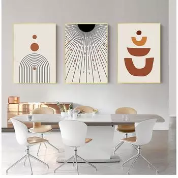 Геометрический художественный плакат с принтом, украшение на стену дома, иллюстрация солнца, абстрактная картина середины века, черно-белые полосы на холсте 21cm30cm NoFrame