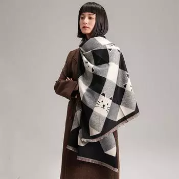 Геометрический квадратный слэш-котенок, украшенный животными, милый и симпатичный, маленький свежий ветер, осенние и зимние женские шарфы 180-70cm серый