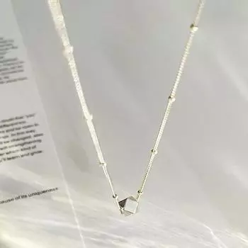 Геометрический многоугольный кулон, круглое ожерелье из бисера, женская цепочка на ключицу, свежий тонкий абзац, ниша, дизайн, сетка, красный цвет, 2024 Tide 1 PC серебряный