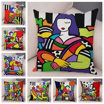 Геометрический мультфильм девушка красочный абстрактный художественный рисунок наволочка диван наволочка домашний декор автомобиля домашний декор 40x40cm