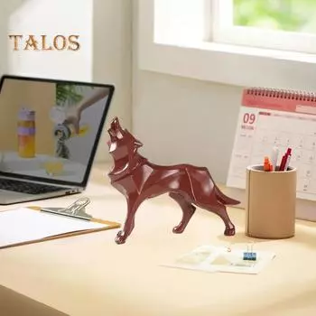 Геометрический орнамент волка, скульптура волка из синтетической смолы, абстрактная художественная статуя животного для домашнего офиса, рабочего стола красный