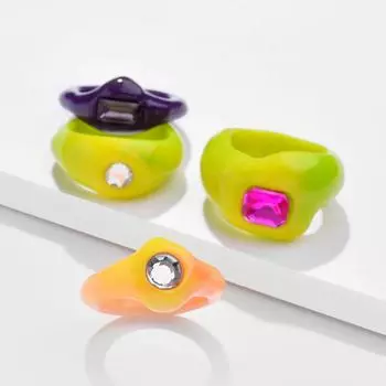 Геометрический панк конфетного цвета милые модные украшения акриловые кольца комплект колец из хрустальной смолы F