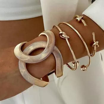 Геометрический полый металлический открытый браслет с узлом - модный женский пригородный стиль