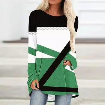 Геометрический принт 2024 Женская мода для отдыха на весну и осень Элегантная мода Мода для похудения Длинные рукава Полуюбка S