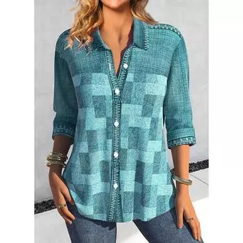 Геометрический принт 3D Элегантный кардиган для поездок на работу, женская рубашка, топ 5XL синий