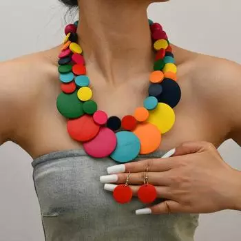 Геометрический размер древесная щепа бисер многослойное ожерелье свитер цепь богемный этнический стиль африканское ожерелье красный