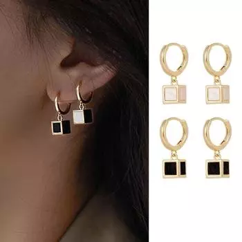 Геометрический трехмерный черно-белый квадратный кулон, золотые серьги, модные вечерние женские украшения