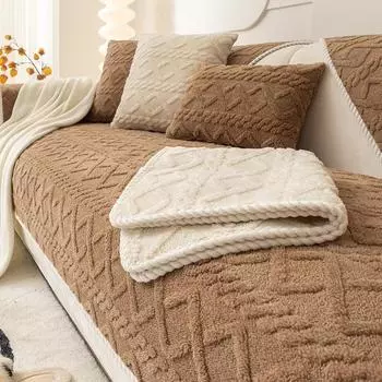 Геометрический жаккардовый плюшевый теплый чехол для дивана, мягкие забавные пушистые чехлы для дивана, нескользящий чехол для секционного дивана, моющийся защитный чехол для детской мебели 70*70cm