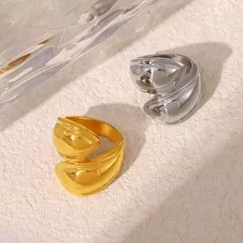 Геометрическое асимметричное кольцо с индивидуальным ретро-дизайном, ювелирные изделия из титановой стали с покрытием из 18-каратного золота No. 6