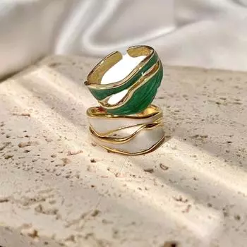 Геометрическое двухслойное полое кольцо Женское модное темпераментное нерегулярное капающее глазурь цветное соответствие Открытое кольцо One Size зелёный