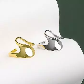 Геометрическое кольцо неправильной формы, регулируемое открытие, женское кольцо Ins, простое широкое кольцо с волнистым узором, изогнутое кольцо, индивидуальные кольца для женщин, подарок золотистый