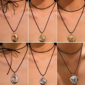 Геометрическое кожаное ожерелье с вощеной линией и неровной полой подвеской — европейский и американский хип-хоп стиль 6806 белый