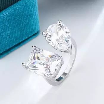 Геометрическое квадратное каплевидное циркониевое открывающееся кольцо женское роскошное супер блестящее циркониевое асимметричное кольцо подарок на свадьбу resizable белый