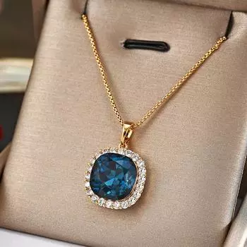 Геометрическое квадратное колье на ключицу из австрийского хрусталя, стиль, высококлассные аксессуары в стиле легкой роскоши синий