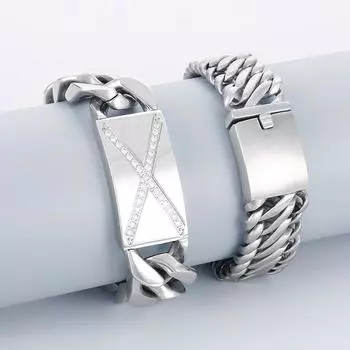 Геометрическое литье Мужской браслет из титановой стали Модный браслет с бриллиантами
