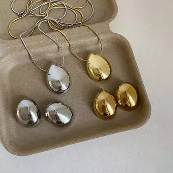 Геометрическое овальное гладкое металлическое ожерелье с подвеской, серьги-гвоздики, женская преувеличенная индивидуальность, модная универсальная цепочка на шею, цепочка на свитер