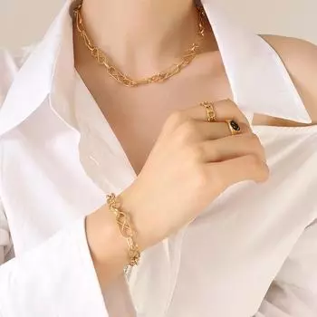 Геометрическое ожерелье, хип-хоп браслет, ниша, титановая сталь, покрытая золотом 18 карат, комплект ювелирных изделий, индивидуальный дизайн, металлический ветер