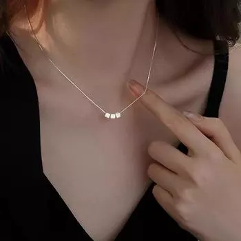 Геометрическое ожерелье из серебра 925 пробы с кубиком сахара, женское, матовое, простое, стильное, универсальное, премиум-темпераментное, квадратное, нишевое, простая цепочка на ключицу серебряный