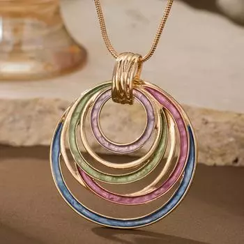 Геометрическое ожерелье-подвеска в виде полого овала с эмалью, стекающей каплями - Легкая прочная цепочка, Универсальные женские украшения, Подарок на День святого Валентина, Подвески для ожерелья