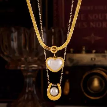 Геометрическое ожерелье с имитацией жемчуга в форме сердца, легкое, роскошное, темпераментное, ювелирное изделие знаменитости, титановая сталь, покрытая 18-каратным настоящим золотом