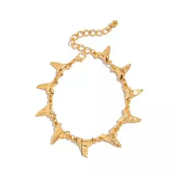 Геометрическое ожерелье с шипами и заклепками, металлическая подвеска в виде акульих зубов, браслет, мужская цепочка для ключицы, на каждый день Bracelet-Gold