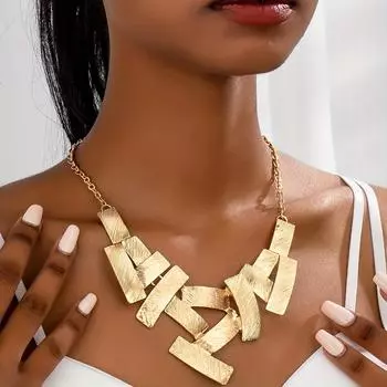 Геометрическое ожерелье в винтажном богемном стиле с преувеличенным дизайном золотой