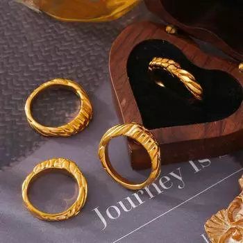 Геометрическое сломанное кольцо из титановой стали с покрытием из настоящего золота 18 карат на указательный палец ювелирные изделия No. 6