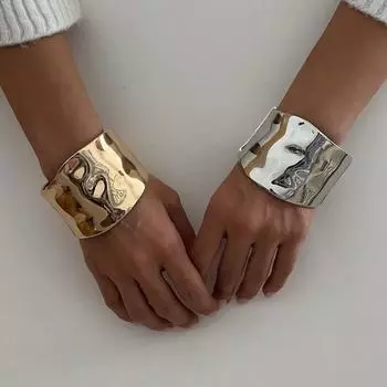 Геометрия Простой Металлический Браслет Текстурированный Широкий Боковой Браслет Модный Преувеличенный Браслет Вечеринка Glossy Gold