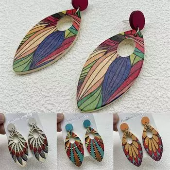 Геометрия Ретро-богемный стиль Деревянные серьги Серьги Ювелирные изделия Орнамент Литература и искусство 6.7*2.2cm оранжевый