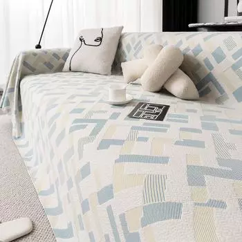 Геометрия Шенилл Гостиная Диван Полотенце Четыре Сезона Универсальный Диван Одеяло Мягкий Нескользящий Диван Полный Защитный Чехол 180x180cm зелёный