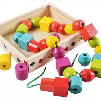 Geometry Beaded Blocks Children Early Childhood Threading Rope 3-7 Years Old Kids Kindergarten Deskt