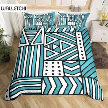 Geometry Duvet Cover Set King Blue White Black Triangle Striped Bedding Set Polyester Vintage Hand Drawn Bold Stripe Quilt Cover EU single(135x200cm)