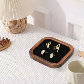 Geometry Wood Rings Tray Velvet Ring Earring Holder Simple Earrings Display Tray Desk style 1