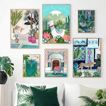 Гепард, лама, леопард, джунгли, скандинавские постеры и принты, настенная живопись на холсте с животными, настенные картины для гостиной, домашний декор 21cm30cm NoFrame