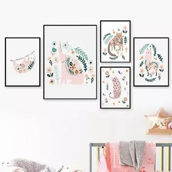 Гепард, лама, лиса, ленивец, слон, сафари, животное, настенный плакат, скандинавское искусство на холсте, принты, детская комната в стиле бохо, декор для детской комнаты малышей 21X30cm No Framed