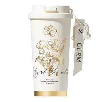GERM Tumbler Mug Bottle 500ml Lily of the Valley Coffee Нержавеющая сталь 316L 2WAY Удержание тепла Холодоизоляция Вакуумная изоляция Герметичность белый