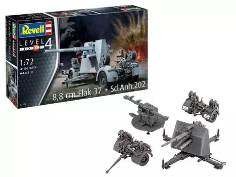 German Level German Army Flak37 Plastic Model 03325 1/72 8.8cm + Sd.Anh.202