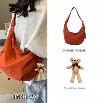 German Messenger Bag Dumpling Bag Women s New All-Match Casual Shoulder Bag Large Capacity Sports Lightweight Small Bag Orange + Pineapple Bear