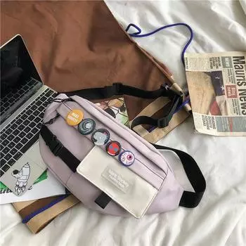 German Messenger Bag Men s Casual Small Backpack Chest Bag Cross-body Women Shoulder Bag Men s Fashionable Student Sports Waist Bag Purple +5 Badges