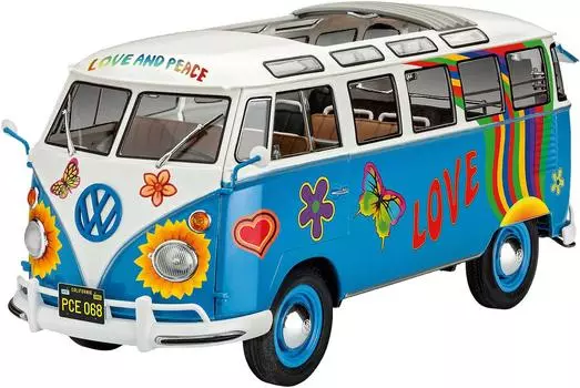 German Revell Volkswagen T1 Samba Bus Flower Power Plastic Model 07050 (Revell) 1/24