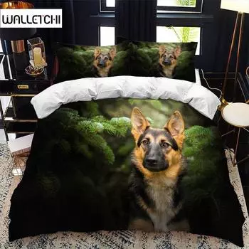 German Shepherd Duvet Cover Set Set King/Queen Size Purebred Hound Animal Bedding Set Kids Cute Dog Puppy Polyester Quilt Cover 140x200cm 3pcs