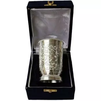 German Silver Glass | Gold Plated Water Glass Set with Box (Set of 1), (LXB - 11X7 cm)
