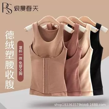 German velvet thermal vest, women s velvet thickened with chest pad, body sculpting, heat-free bra, slim and thin thermal underwear XL code [85-55kg] чёрный