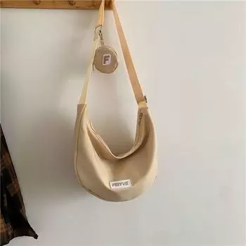 German Women Fashion Dumpling Bag Commuter Messenger Bag All-Match Canvas Bag Tote Bag Student Schoolbag Women s Bag Mobile Phone Bag Beige